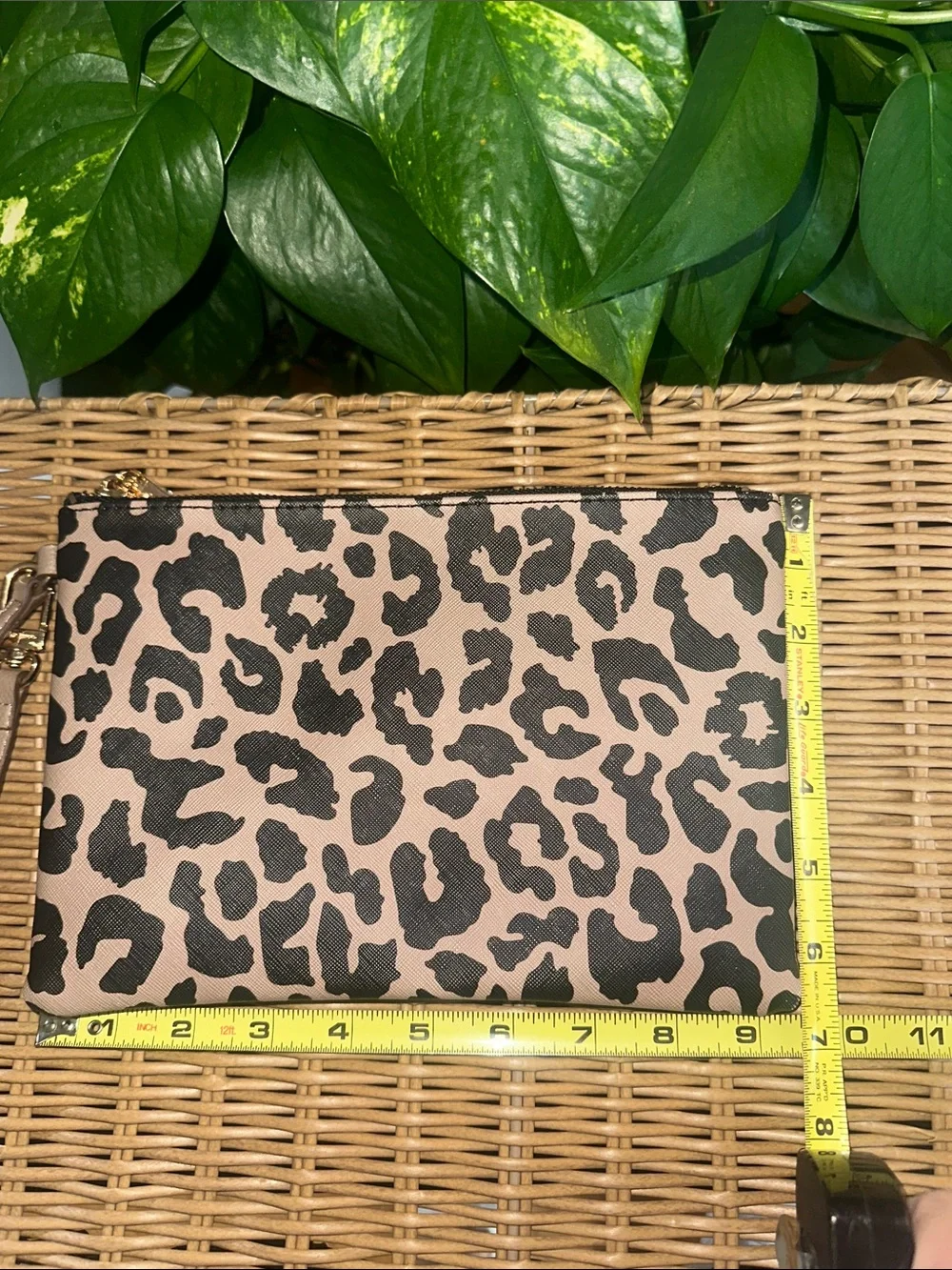Anne Klein Leopard Print Wristlet Black and Tan with Gold Hardware NWOT